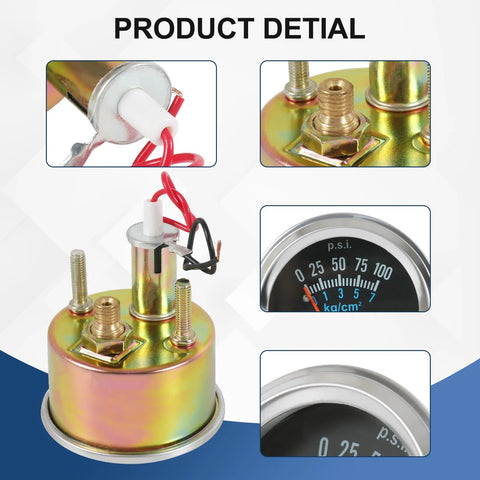 12V oil pressure gauge kit detailed components and dial