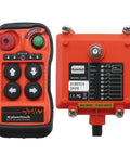 Q400 4 Button Industrial Wireless Remote Control For Hoist Crane With 100M Range And IP65 Weatherproof Rugged Design showing transmitter and receiver unit.