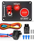 12V 2 In 1 Ignition Switch Panel With Rocker And Engine Start Button Toggle Switches Relay Harness And LED Indicator