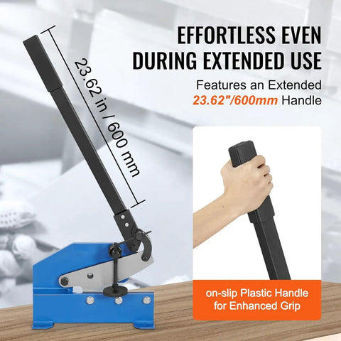 Heavy Duty Hand Plate Shear 12 Inch Manual Metal Cutter Built Tough For Carbon Steel Plates And Iron Bar Stock Rock Solid Base features a 23.62 inch handle.