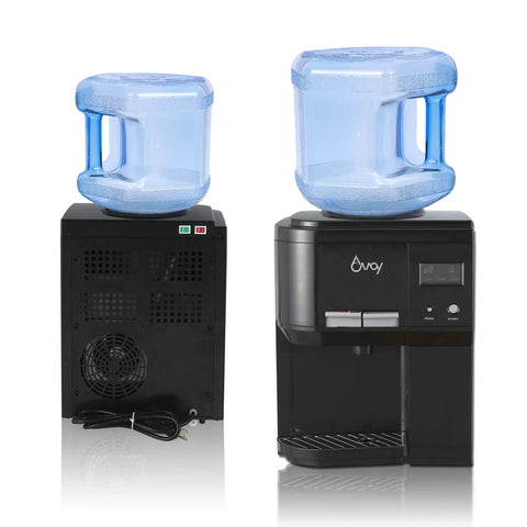 Countertop Hot And Cold Water Dispenser With 3 To 5 Gallons Capacity, Child Safety Lock, Easy Pour Water Cooler shown front and back