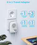 2 Pack European Travel Plug Adapter 6 In 1 Converter With 2 American Outlets 3 USB Ports And USB C Power 2500W Max Type C display