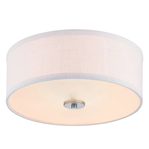 Two Light Flush Mount Ceiling Light With Summer Linen Shade In Brushed Nickel Finish For Kitchen Hallway And Interior Living Spaces Great For Baths, Bedrooms, And Entryways With A Clean, Modern Vibe