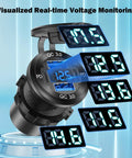 Tailgate Tested 2 Pack 12V Usb Outlet with dual USB ports and digital voltmeter displaying voltage levels.