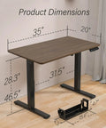 Kingant Standing Desk 35X20 Inch Electric Height Adjustable Computer Desk With Quiet Smooth Lift Motor and Easy Control Panel dimensions illustration.