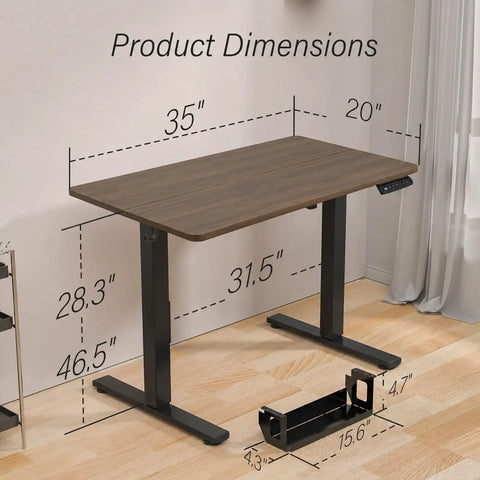 Kingant Standing Desk 35X20 Inch Electric Height Adjustable Computer Desk With Quiet Smooth Lift Motor and Easy Control Panel dimensions illustration.