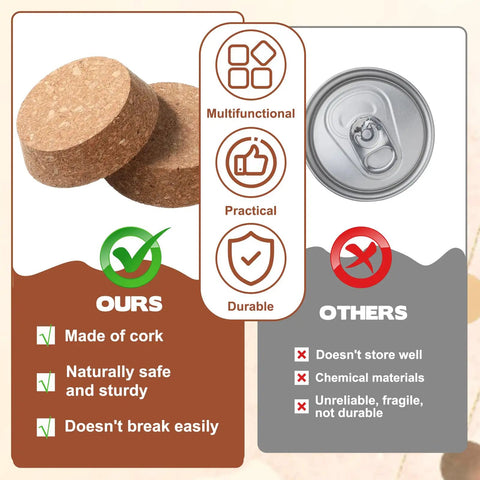 Comparison showing Tapered Cork Stoppers Set, Large 3.5 Inch Wood Cork Bottle Plugs advantages over metal lids