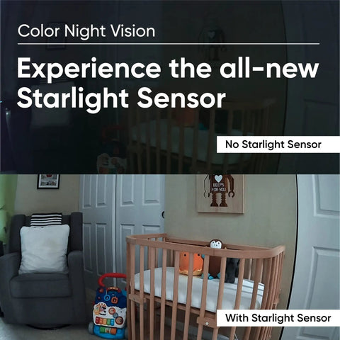 Killer 1080P HD WiFi Security Camera for Indoor and Outdoor Use showing color night vision with starlight sensor in nursery