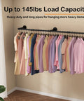 Wall Mounted Clothes Rack 72.5in Industrial Pipe Vibe Heavy Duty Detachable Iron Garment Bar with clothes hanging