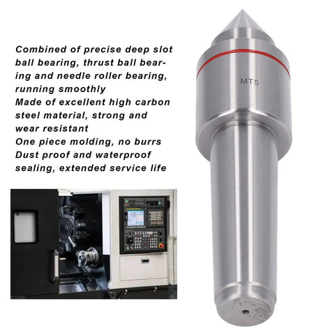 Image of Mt5 60 Degree Morse Taper Live Lathe Center For Heavy Duty High Speed Lathes And CNC Machining, showing precision ground high carbon steel.