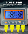 All In One 4 Channel K Type Thermocouple Thermometer Data Logger With 8GB SD Card Programmable Temperature Recorder Alarm Function Includes Two Probes Rugged And Ready For Lab Or Field Use