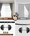 Comparison of heavy duty adjustable curtain rod set 1 inch diameter in matte black vs standard rod, showing load capacity
