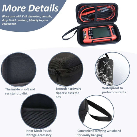 Kickass Waterproof Eva Hard Shell Multimeter Case With Secure Zipper And Stretchy Inner Mesh Pouch For Stowing Testers Meters Tools And Little Parts Around Town with soft inner fabric.