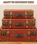 Stacked luggage with Leather Drawer Pulls Set Of 3 Pieces With Mounting Screws For Cabinets Luggage Handles And Trunk Replacement