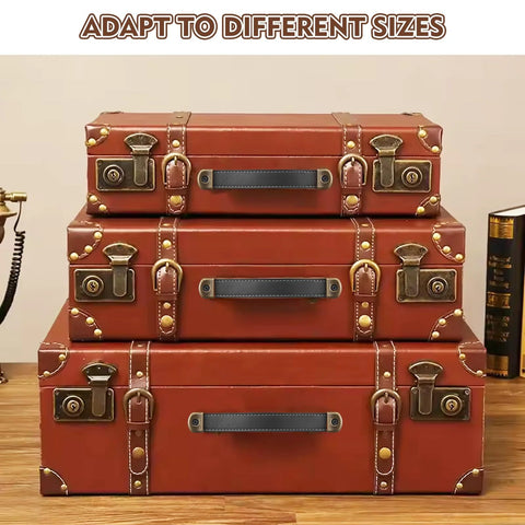 Stacked luggage with Leather Drawer Pulls Set Of 3 Pieces With Mounting Screws For Cabinets Luggage Handles And Trunk Replacement