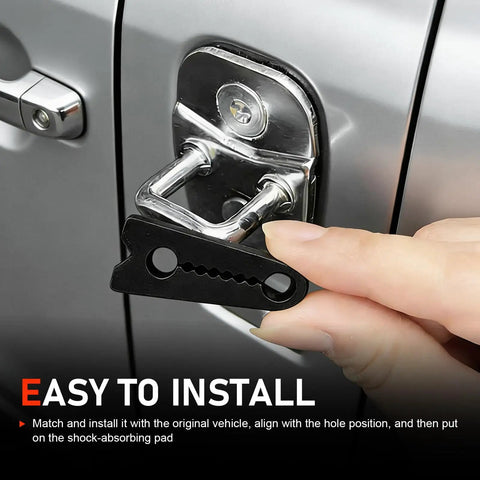 Installation of Tight 4 Piece Car Door Lock Covers Silences Rattling Clunks Smoothly Doubles As Shock Absorber Bumpers on door.