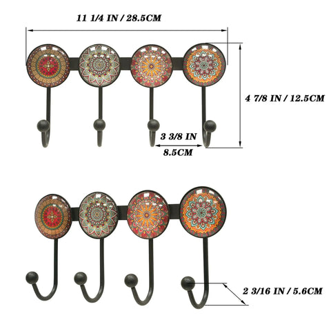 Wall Mounted Coat Rack With Four Hooks Round Brown Mandala Pattern Boho Chic Decorative Wall Hanger For Hats Keys Towels Purses Bags And Robes In Entryway Or Bathroom A Stylish Functional Home Organizer