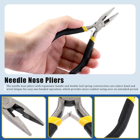 Person holding needle nose pliers from 216 Piece PTO Pin And Cotter Pin Kit Glarks With R Clips And Needle Nose Pliers For Cars Trailers
