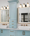 Bold Black And Gold 3 Light Vanity Light Fixture With White Glass Globe For Bathroom Wall Sconce over bathroom mirrors