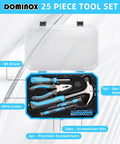 25 Piece General Household Tool Set With Plastic Storage Toolbox For Home, Garage And Office, Includes Hammer, Pliers