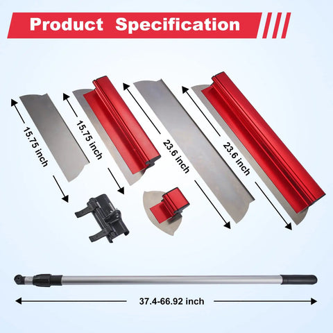 Pro Grade Drywall Skimming Blade Set With 16 Inch And 24 Inch Blades Semicircular Blade 37 To 67 Inch Extension Handle specs