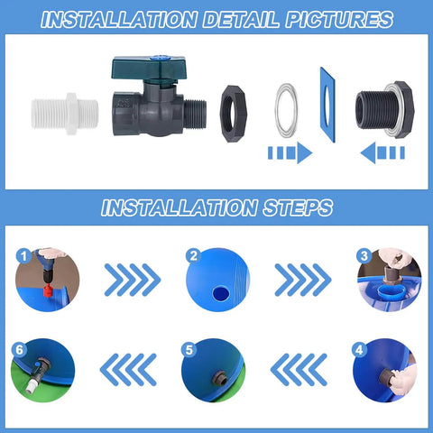 Installation steps of Three Quarter Inch PVC Rain Barrel Spigot Kit With Garden Hose Adapter And Bulkhead Fitting