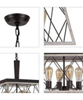 Close-up of Farmhouse Vintage Chandelier Pendant Light, showing black ORB accents and iron cage, 4 Light E26 UL Listed.