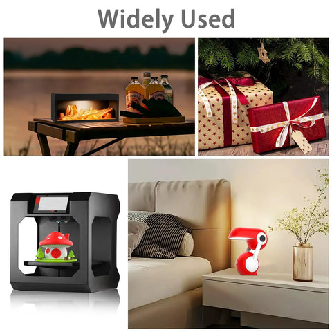 Collage showing diverse uses of 3D Printer LED Lamp Kit 001 With Remote Control And RGB Color, USB Powered 5V in various settings.