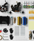 Dual Rotary Tattoo Machine Kit For Beginners With Power Supply And Foot Pedal One Liner And One Shader Complete Set