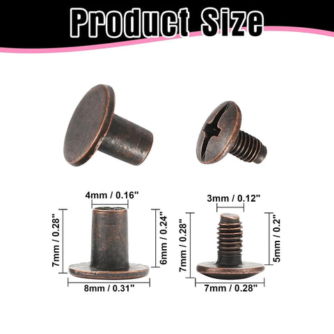 Top Shelf Heavy Duty Chicago Screws And Screw Posts Featuring Sleek Copper Finish And Rock Solid Threads 100 Complete Sets sizes and details