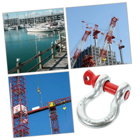 Heavy Duty Galvanized Steel Lifting Shackles Two Pack Iron Strong Hardware Built Tough For Truck Towing Off Road Recovery Quick Release Pin Heavy Load Haulin Operations in construction setting.