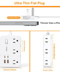 Ultra thin flat plug of Game Changing Desktop Surge Protector Power Strip With Six AC Outlets And Four USB Charging Ports.