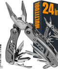 24 In 1 Multitool With Knife And Pliers, 11 Magnetic Bits, Sharp Stainless Steel, Lightweight EDC Gear For Camping Hiking Survival And Everyday Carry