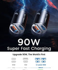 Image of Dual Port 90W Car Charger 2 Pack Usb C And Usb A Cigarette Lighter Adapter with sleek design showcasing fast charging capabilities.