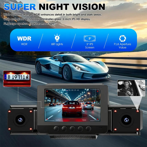 4 Channel Dash Cam With 360 Degree View For All Around Protection And No Blind Spots, dash cam showing night vision mode
