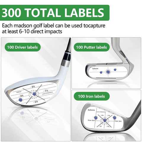 300 Pack Golf Impact Tape For Woods Irons And Putters No Residue Swing Practice Stickers for right-handed clubface view