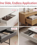 Image showing 6 Pair 14 Inch Undermount Drawer Slides Soft Close Full Extension Cabinet Hardware in kitchens and bedrooms.