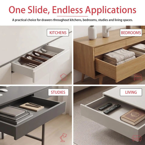 Image showing 6 Pair 14 Inch Undermount Drawer Slides Soft Close Full Extension Cabinet Hardware in kitchens and bedrooms.