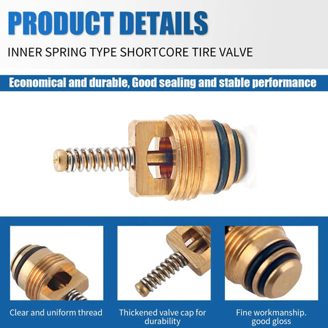 AC Retrofit Valve Kit Pack Of 16 For Refrigeration Systems With Port Seal Covers And Valve Core Seats, gold shortcore tire valve detail