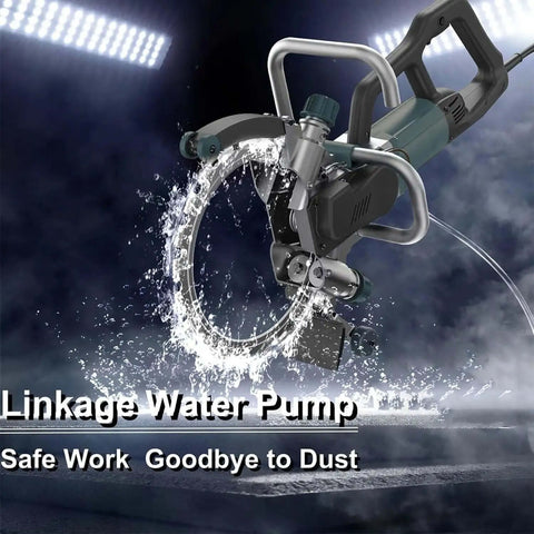 Kickass 8800W Electric Ring Saw For Concrete Wall Grooving With Brushless Motor and Thick Titanium Blade spraying water.