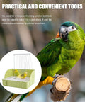 Spacious Expandable Indoor Bird Bath Fountain With Automatic Circulating Faucet And USB Pump Large Bird Bath For Parrots And Small Birds Easy Clean Green with image of parrot on tree.