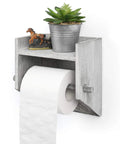 Rustic White Wood Wall Mounted Toilet Paper Holder With Storage Shelf Vintage Style Paper Roll Rack for Bathroom or Kitchen with phone shelf