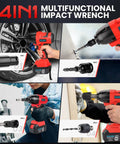 18V Brushless Cordless Impact Wrench Serving Up 1106 FT Lbs Of Killer Torque 1/2 Inch Drive 3200 Max RPM with multiple attachments.