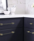 Urbanite Two Tone Brushed Gold And Matte Black Cabinet Pull For 192 Mm Center To Center Drawers And Doors on kitchen cabinets