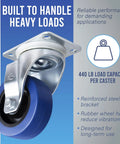 Hardy As Nails Single Nonbraked Caster Wheel Built Tough For Heavy Roadcases And Flight Cases, 440 lb load capacity, reinforced steel bracket.