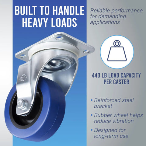Hardy As Nails Single Nonbraked Caster Wheel Built Tough For Heavy Roadcases And Flight Cases, 440 lb load capacity, reinforced steel bracket.