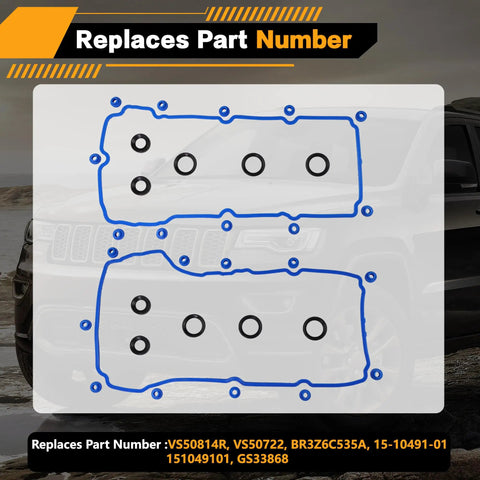 Valve Cover Gasket Set Compatible With Ford Edge Explorer F150 Mustang Transit 150 250 350 And Lincoln MKT MKX MKZ MKS Mobility MV1 2011 2020 Premium Direct Fit Gasket Kit For V6 Engines displayed against a car background