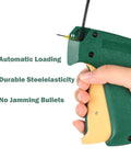 Hand holding Mini Stitch Gun For Clothes Quick Hemming And Repair Tool with Two Needles, showing automatic loading feature.