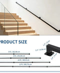 Heavy Duty Ten Foot Black Metal Stair Railings Indoor And Outdoor Featuring Hella Sturdy Wall Mounted Construction For Rock Solid Five Hundred Pound Load Capacity And Maximum Family Safety With Zero Wobble size diagram showing dimensions and mounting details.