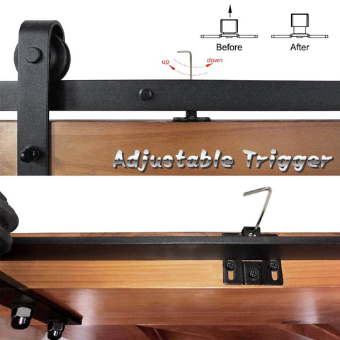 Soft Close Barn Door Kit With Spring Buffer Damper For 40 To 80 Lbs Doors, Hole Free Sliding Hardware, Adjustable Trigger